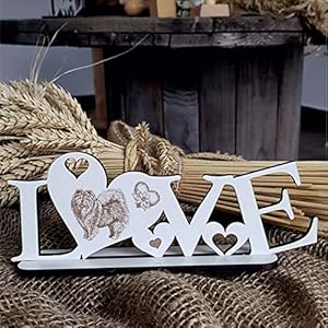 Decoratieve staander Love met hartjes en hondenmotief”CHOW-CHOW”, afmetingen ca. 20 x 8 cm – Decoratie bord Home Accessoires – Liefde Hart hond hondenmok
