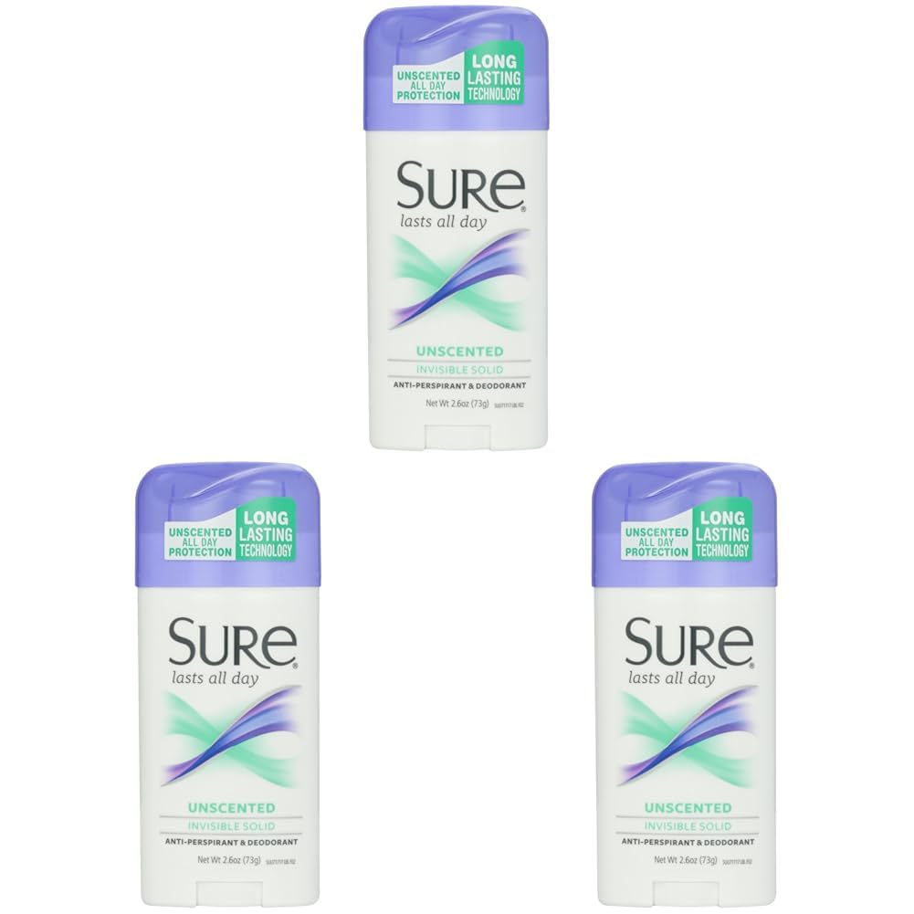 sure deodorant invisible solid, unscented - 2.6 oz (pack of 3)