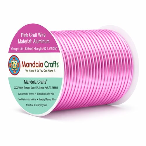 Image of Mandala Crafts 13 Gauge Pink Anodized Aluminum Craft Wire, 60 FT | Colored, Flexible, Bendable, for Bonsai, Armature, Sculpting, Wire Wrapping, Jewelry Making, Weather & Tarnish Resistant