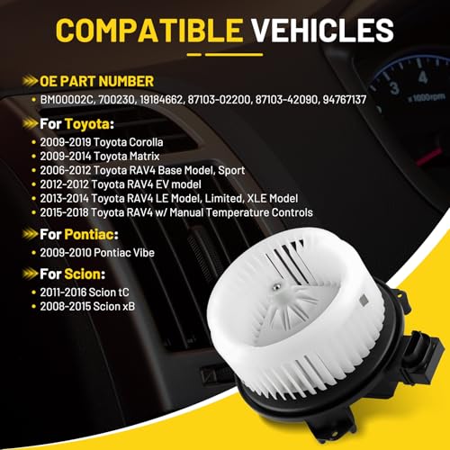 Image of 700230 HVAC Blower Motor Fit for Pontiac Vibe 2009-2010 | for Scion tC 2011-2016 xB 2008-2015, for Toyota Corolla 2009-2019 Matrix 2009-2014 RAV4 2006-2018 Replacement Part 94767137