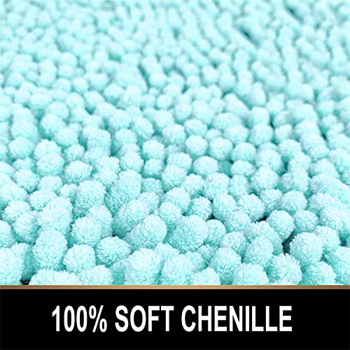 Tapis de bain rond chenille bleu lavable machine 60cm - 4