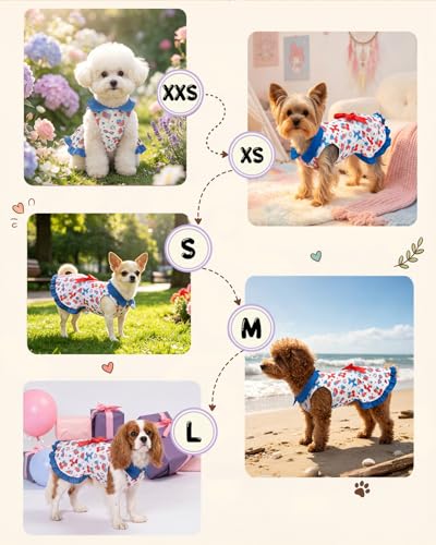 Image of CuteBone 4th of July Pet Dress with Peter Pan Collar - Patriotic USA Flag Pattern - Sleeveless Ruffled Skirt with Bow for Small Dogs, Cats - Festive & Daily Wear