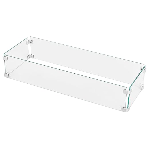 Nuu Garden Tempered Glass Wind Guard for Rectangular Propane Fire Pit Table 29 x 10 x 6 Inch, Durable Flame Guard Shield with Aluminum Alloy Corner Brackets for Outdoor Patio Gas Fire Table