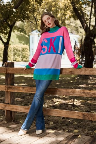 Image of Yousify Womens Sweaters Fall 2025 Oversized Color Block Ski Sweater Crewneck Winter Tops S-2XL