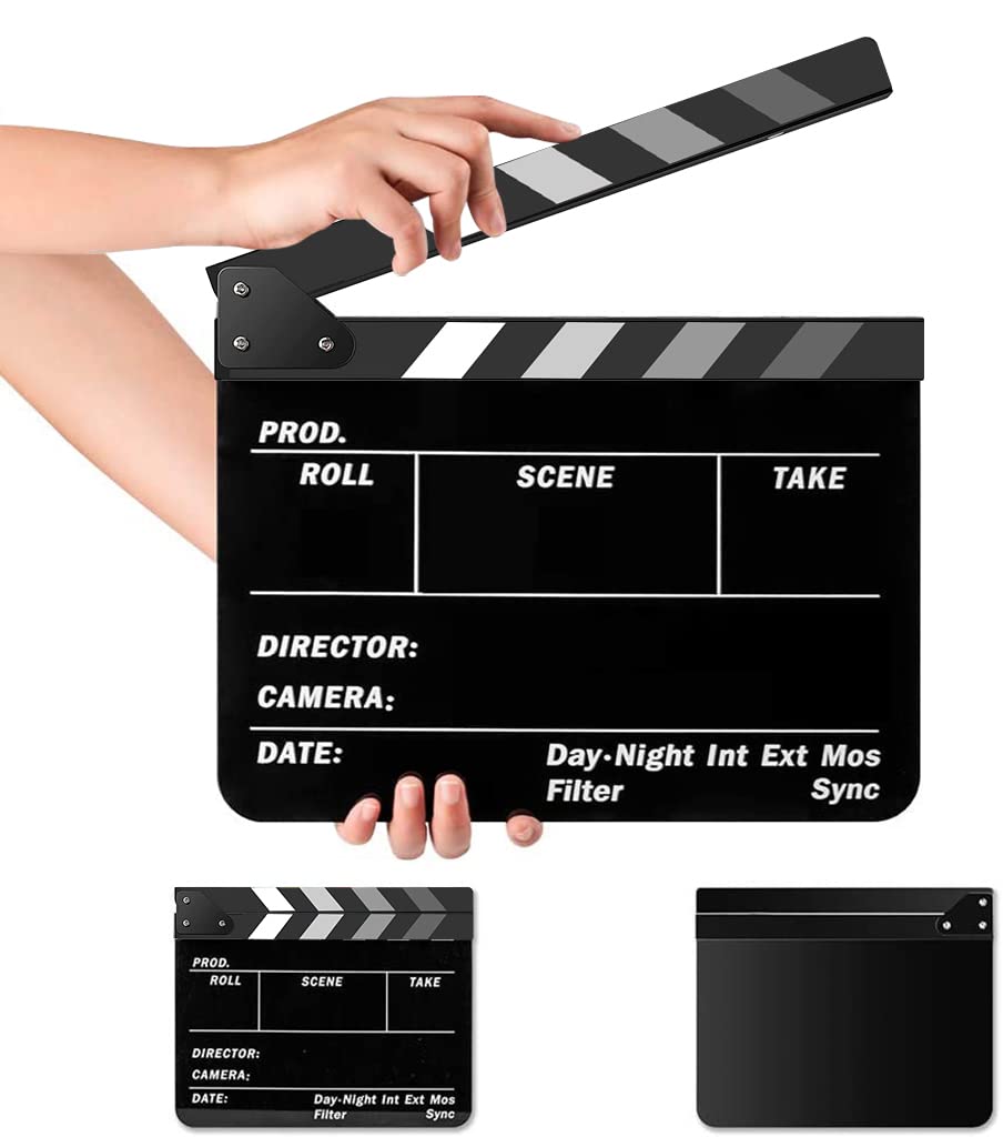 Zacisk kinowy, akrylowy klips filmowy z darmowym zestawem, profesjonalnym klapką i markerem, dekoracją kina, rekwizyt filmowy do produkcji wideo, telewizji, akcji Cut Clapper (czarny i szary)