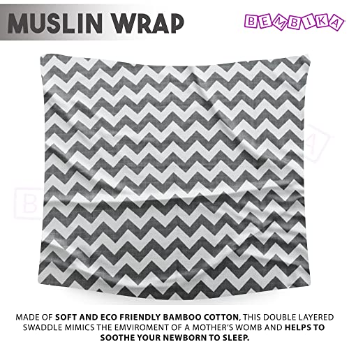 Image of BEMBIKA Bamboo Muslin Swaddle Wrap Baby 120X110 Cm Stroller Blanket Receiving Blanket for Newborn (Grey Stripes)