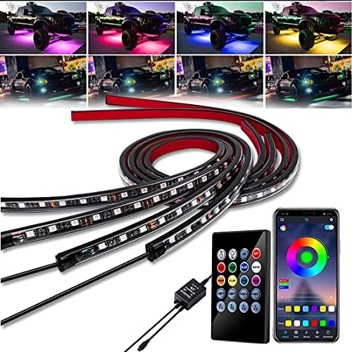 LEDKITO Car Underglow Lights 4Pcs Bluetooth APP Control 12V 16 Million Colors Neon Accent Lights Kit Underbody Lights Waterproof Underglow Led Neon Light Kit for Cars Trucks
