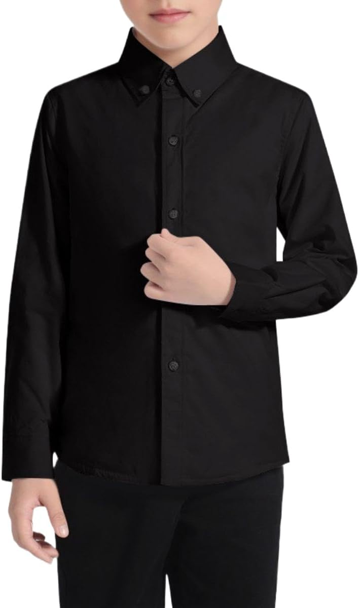Visaccy Boys' Button Down Shirts Kids Long Sleeve Solid Collared School Shirt for Toddler Boy Size 2T-20