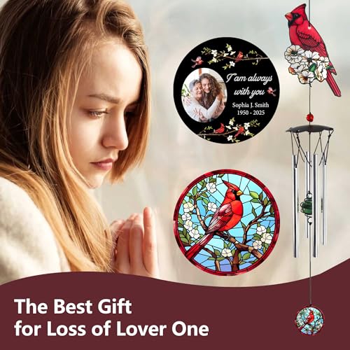 Image of ASTARIN 24 inch Cardinal Wind Chimes for Loss of Loved one Mom, Personalized Memorial Wind Chime Bereavement Gift Idea, Condolence Gift for Loss of Dad Son Daughter