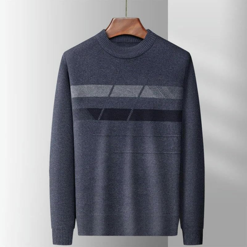 Korean Autumn Winter Stripe Round Neck Sweater Men's Casual Loose Warm Patchwork Long Sleeved Knitted Top4