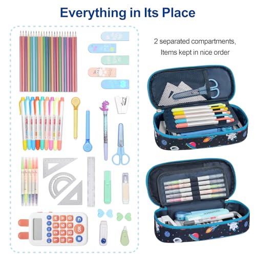 Image of Bagseri Pencil Case for Boys - Large Kids Pencil Pouch for School | Kids Pencil Case Wide Open, Boys Pen Bag with Multi-Slot, Cute Water Resistent Organizer for Stationery, Black Dinosaur