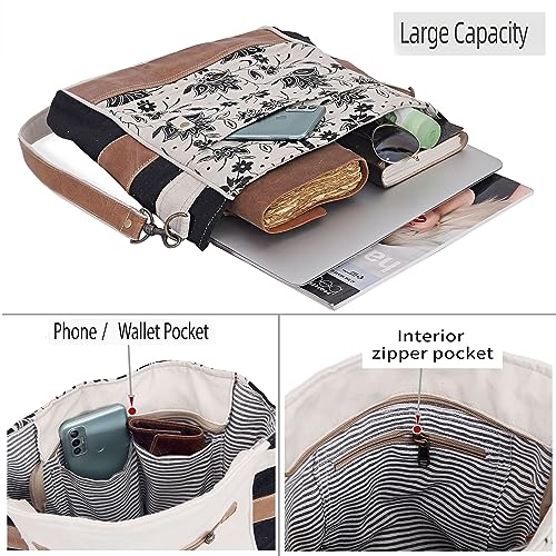 Image of CLA Bags SEL de MER Upcycled Olive Green Blossom Print Canvas & Leather Shoulder Bag, Canvas Crossbody Bags for Women