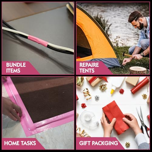 Image of 3 Rolls Pink Duct Tape, Heavy Duty Strong Industrial Colored Duct Tape 9mil x 2inch x 25yds Flexible, No Residue, Waterproof and Tear by Hand, Multi-Use for Indoor & Outdoor Repairs