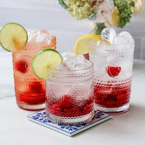 Hobnail Beaded Floral Clear Drinking Glasses Set of 6, (10 oz) Vintage Glassware Set by Kate Aspen| Cocktail Glass Set, Juice Glass, Water Cups | Great Hostess Gift & Gift for New Home Owners by Kate Aspen - Image 4