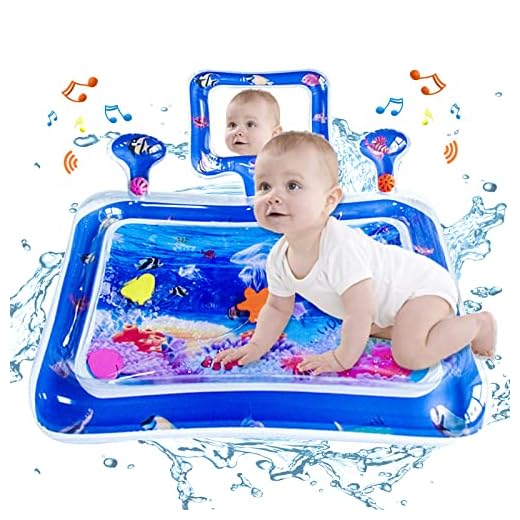 ATAUSD Alfombra Agua bebé, Alfombra Inflable para bebés, Colchoneta de Agua con espejo y campana,Alfombra de Juegos Regalo para bebés de 3 a 6 a 9 Meses recién Nacidos Niño Niña, 70 x 50 cm, Medusas