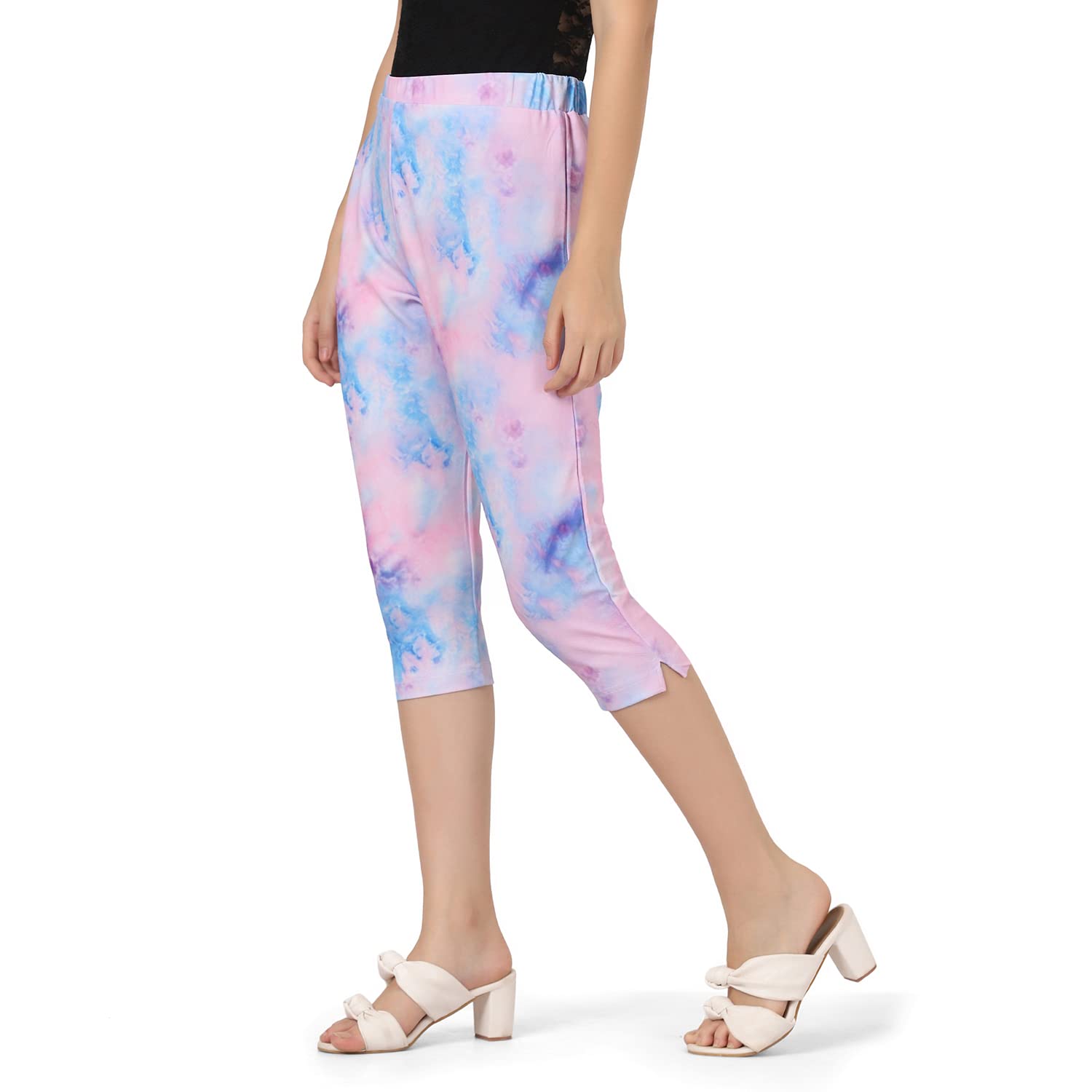 Leriya Fashion Damskie legginsy do łydki do łydki Capri przycięte legginsy bawełna lycra slim fit 3/4 | spodnie