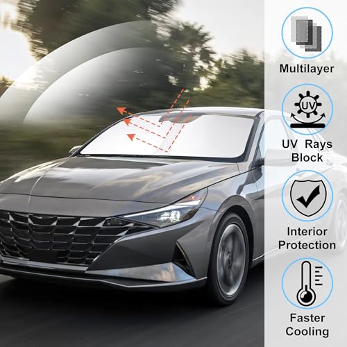 Image of Windshield Sun Shade Custom Fit for 2021 2022 2023 2024 2025 2026 Hyundai Elantra Accessories Foldable Sunshade Sun Blocker Protect Car from Sun Rays & Heat Damage Keep Car Cooler