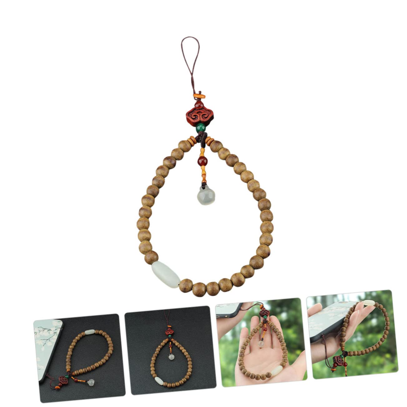 Uonlytech cadena de telefonía móvil correa de muñeca para teléfono con cuentas correa de telefono cordones para moviles accesorios moviles cadena telefonica cuerda para colgar celular Brown