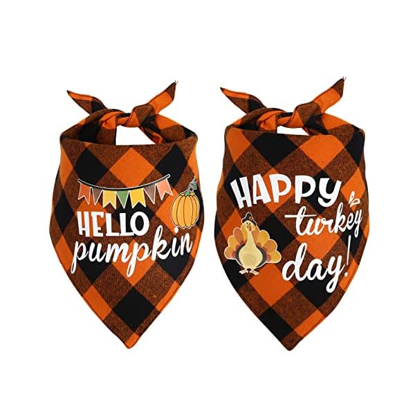 Chngeary dog bandana for dogs(2 pack),classic orange plaid style thanksgiving dog bandana for small medium large dogs accessories triangle dog thanksgiving scarf