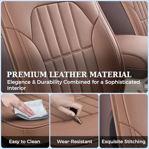 Image of Truckiipa Dodge Ram 2 Front Seat Covers Custom Fit for 2002-2025 2026 1500 2500 3500 Pickup Crew Double Quad Cab Laramie Big Horn Full Coverage Waterproof Leather Truck Seat Protectors, Brown