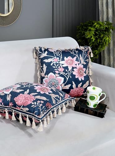 Image of ishro home Premium Cushion Cover Set of 5 | Cushion Cover 16 inch x 16 inch - Soft European Standard Fabric, Frill Design, Machine Washable | (5, Night Sapphire, 16 x 16 Inch (Pack of 5))