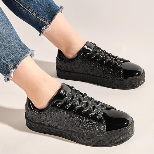Image of UUBARIS Women's Glitter Tennis Sneakers Neon Dressy Sparkly Sneakers Rhinestone Bling Wedding Bridal Shoes Shiny Sequin Shoes