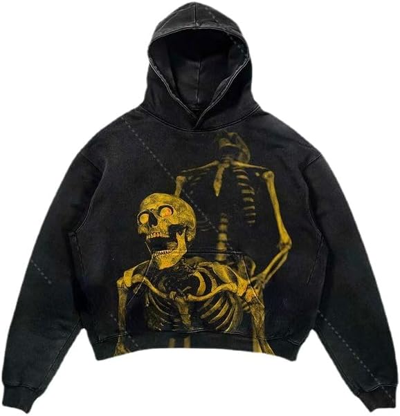 Obenie Halloween Y2K Hoodie Gothic Casual Alphabet Blast Print Pattern Skull Fashion Hoodie Men Harajuku Men Clothing (11,L,Large) - Image 3