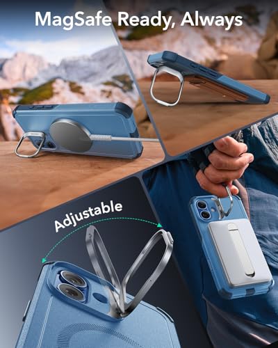 Image of ESR for iPhone 16 Plus Phone Case with Stand, 23ft Military-Grade Drop Protection with Camera Control, Shock-Absorbing Rugged Cover, Compatible with MagSafe Accessories, Cyber Series, Light Blue