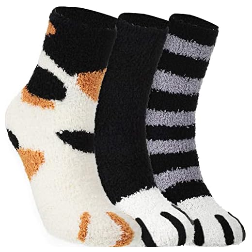 3 Pares Calcetines Mullidos de Garra de Gato Calcetines Pantuflas Acogedores Cálidos de Invierno Mujer (Colores Bonitos)