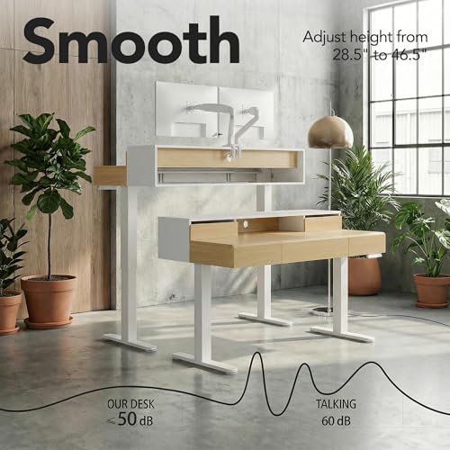 Image of ErGear Electric Standing Desk with 5 Solid Wood Drawers, 48 x 26 Inches Whole Piece Desktop, with Desktop Riser Stand, Compatible with C-Clamp Monitor Arms, Modern Office Desk, Light Walnut