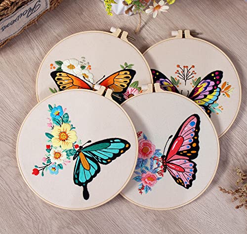 Image of GLTAYLMY 3 Pack Embroidery Kits with Butterfly Pattern for Beginner Adults,Cross Stitch Kits with 1 Plastic Embroidery Hoops,Needles and Color Threads,Needlepoint Kit for Adults