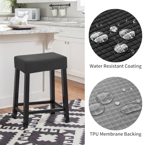 Image of YISUN Stool Covers Rectangle - 2 Pack Stretch Waterproof Saddle Seat Cover Counter Bar Stools Bar Chairs Covers Kitchen Island Chairs Cushion Protector (2, Black)
