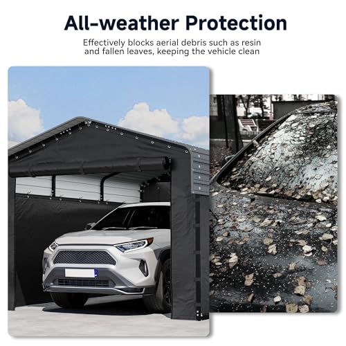 Image of 10x15FT Heavy Duty Metal Carport, Outdoor Carport Canopy with Galvanized Steel Roof and Reinforced Base,Removable Sidewalls & Door, Garage Shelter Shade for Cars,Trucks, Boats, Gray