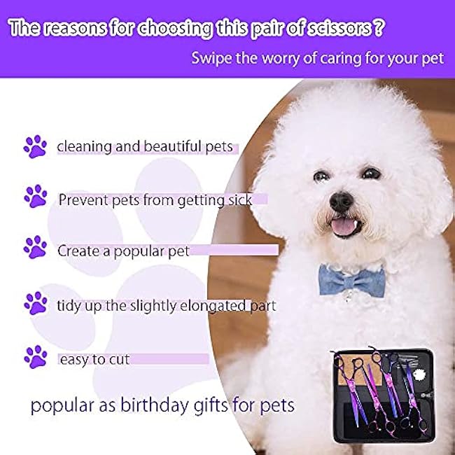 Purple Dragon Professional 7.0 inch 4PCS Pet Grooming Scissors Kit Japan Premium Steel Straight & Curved & Thinning Blade Dog Hair Cutting Shears Set with Case-TTgu5AxB