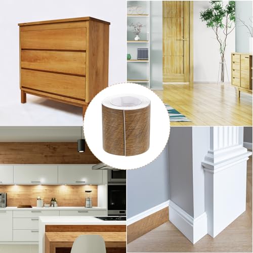 Image of uxcell 1 Roll Wood Grain Tape, 2.36 inch x 26 Ft Realistic Textured Repair Tape Self Adhesive Wood Textured Patch for Floor Wall Door Table Cabinets Desk Furniture Home Decor(Coffee Color)