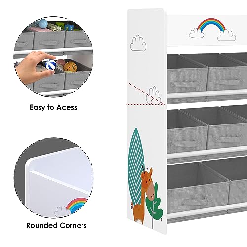 HOCSOK HOCSOK Spielzeugregal, Kinderregal mit 10 Stoff Aufbewahrungsboxen, Bücherregal, Spielzeugkiste auf Rollen, Spielzeug-Organizer im Kinderzimmer, Weiß - Detailansicht 8 | Kinderzimmermöbel