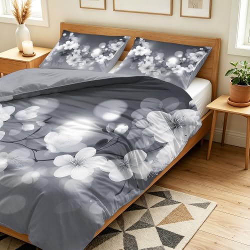 Housse de couette 260x240 sans repassage grise avec fermeture eclair pratique - 4