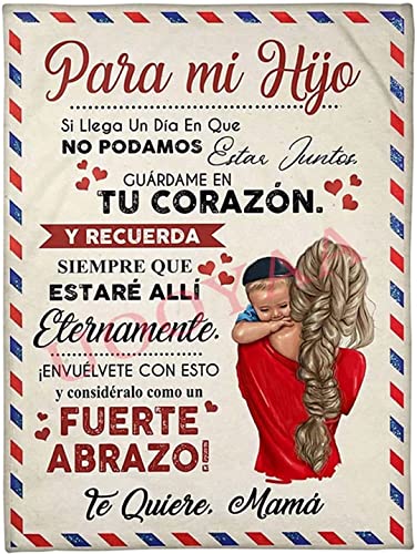 UOOYAA Mantas para Cama De Franela, Carta De Mensaje Bendición para Personalizado Manta de Lana Mamá para Mi Hijo Regalos de cumpleaños Navidad Español Mensajes