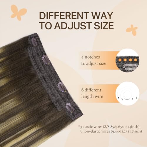 Image of DOORES Wire Hair Extensions 16 Inch 95g Remy Human Wire Hair Extensions Invisible Transparent Line Adjustable Hairpieces Secret Extensions Straight Hair Balayage Chocolate Brown to Caramel Blonde