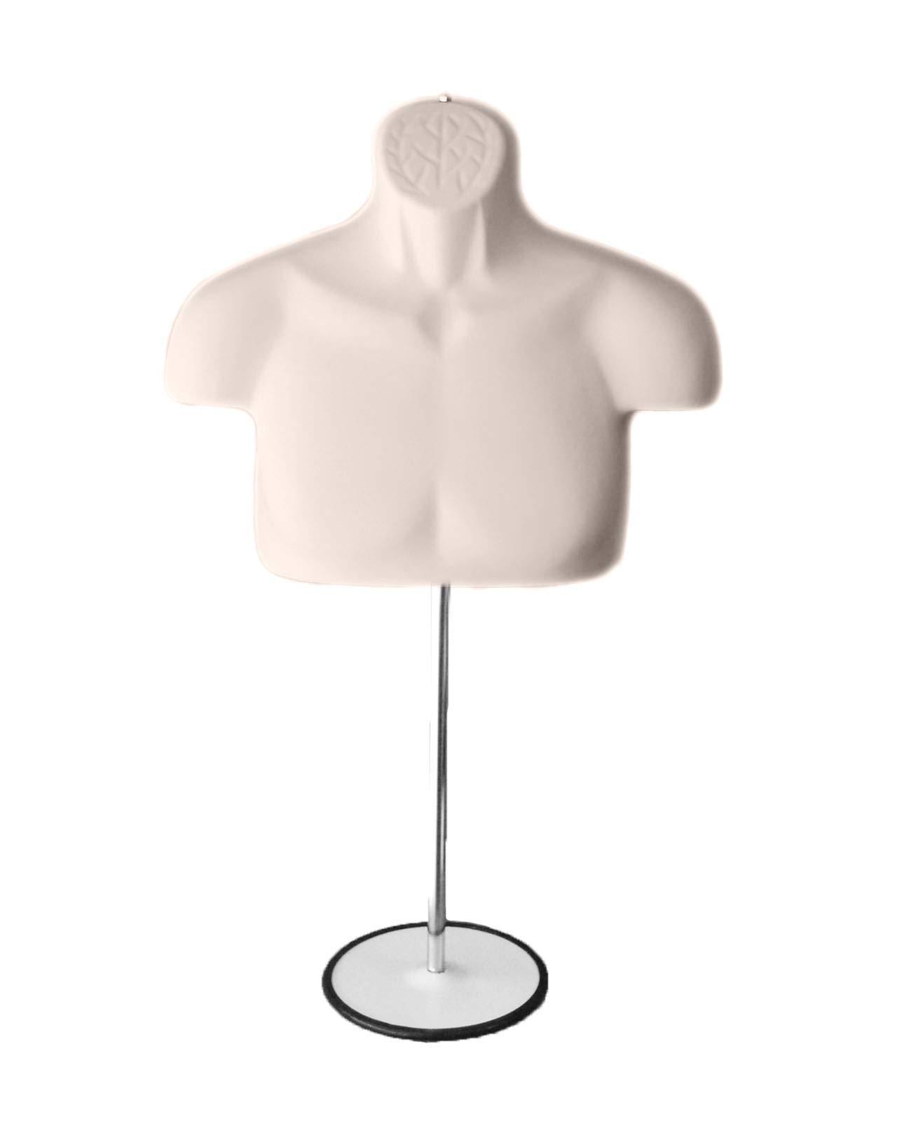 Flesh Male Mannequin Chest Long Hollow Back Body Torso Set w/ Metal Stand with Metal Pole & Hanging Hook, S-M Size (1)