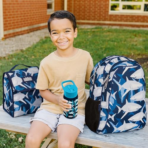 Image of Wildkin 15 Inch Backpack for Kids, Sharks | Ages 5-10, padded straps, side water bottle pocket - coordinates with matching Wildkin lunch boxes and water bottles
