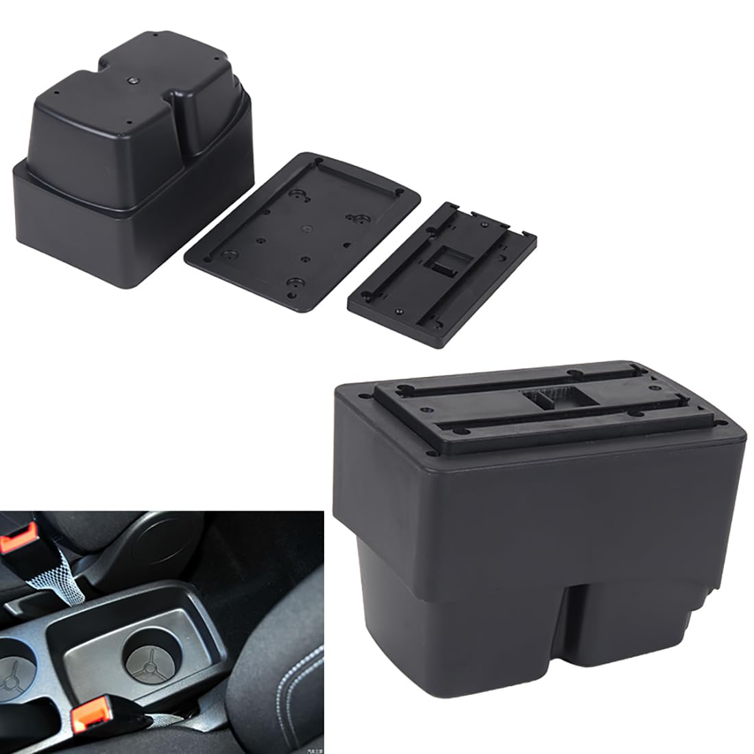 YJYWZH Compatible with Ford Fiesta MK7 Braccioli 2009-2017 Bracciolo Auto Console Centrale Scatola Portaoggetti Cuoio Nero Supporto del Braccio con Portabevande