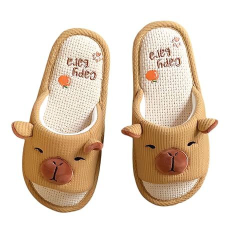 Cute Capibara Linen and Cotton Memory Foam Sole Summer Autumn Slippers, Open Toe Anti-silp House Slippers