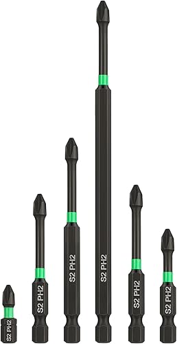 Rocaris Juego de 6 brocas magnéticas Phillips Juego de brocas antideslizantes Phillips PH2 con revestimiento de titanio S3, vástago hexagonal de 14