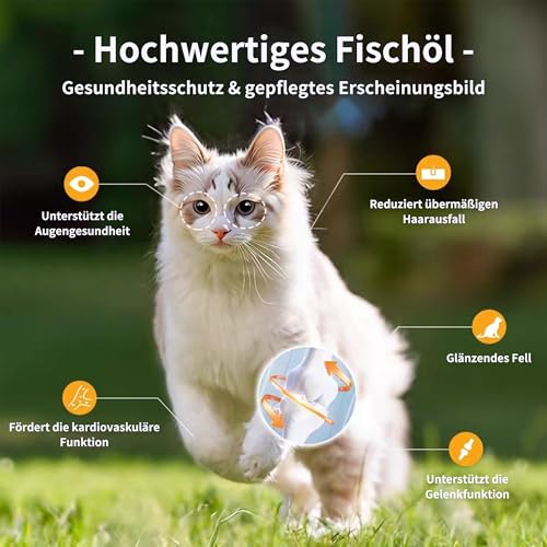 Pcpetclear Omega-3 Nahrungsergänzungen Lachsöl Hund Fischöl Kapseln für Hund & Katze: Glänzendes Fell, weniger Haaren, wertvolle Nährstoffe Leicht dosierbar Salmon Oil Dogs Cats