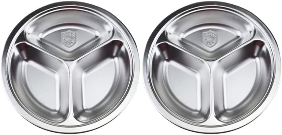Stainless Steel Round Divided Plate: Divided Dinner Plate 3 Section Compartment Dinner Plates Thali Plate Food Trays Camping Serving Metal Trays Lunch Plate 2pcs