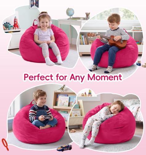 Image of Hobestluk Small Bean Bag Chairs 2FT BeanBag Chair Comfy Cute Velvet Fabric | Memory Foam,Washable Cover,Storage Pocket,Cozy Unicorn Bean Bag for Bedroom Reading Nook Decorative Style Cozy Seat| Pink 2FT