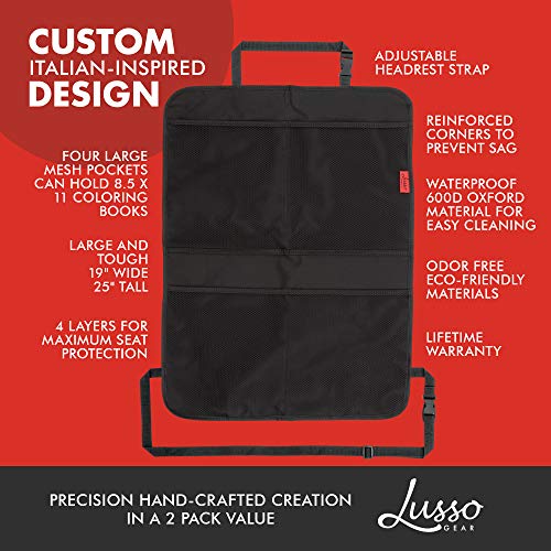 Lusso Gear Kick Mats (2 Pack) - Car Seat Back Protectors, Premium Waterproof Fabric, Reinforced Corners To Prevent Sag, And 4 Mesh Pockets For Large Storage (Gray) #TOP1