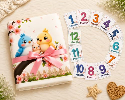 Image of NEW COMERS Baby Monthly Milestone Blanket | 1 to 12 Months Extra Soft Fleece | Best Photography Backdrop Prop | Size - 55 in to 44 inch Super Soft Fabric (Pink)