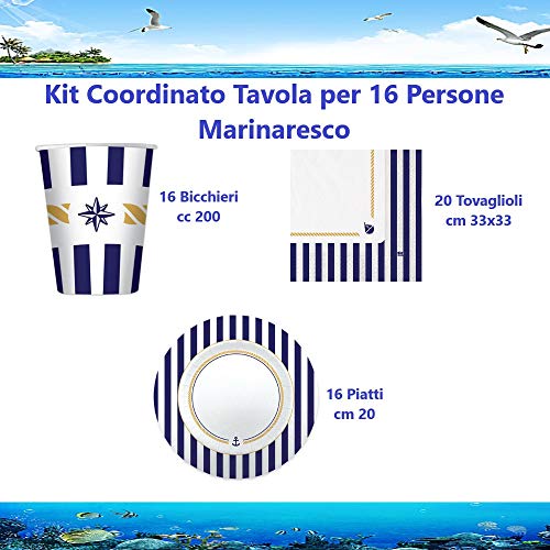 Kit Coordinato Tavola Marinaresco per 16 Persone - Piatti -...